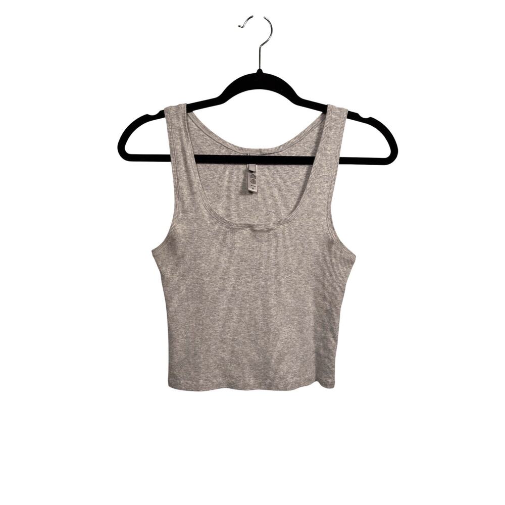 SKIMS Tank Top Womens XL Light Heather Grey Cotton Rib Cropped Scoop Neck
